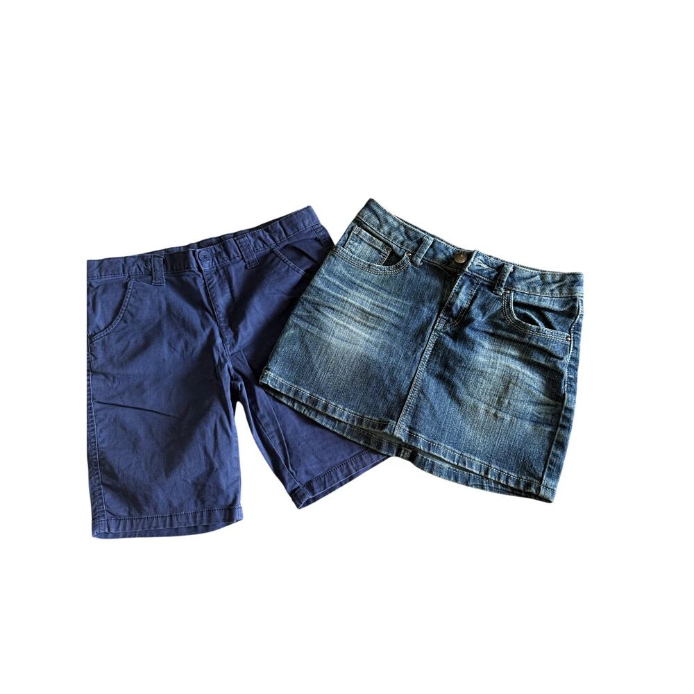 Faded Glory Cherokee Girls Lot of 2 Bottoms Chino Shorts Jean Skirt Large 12